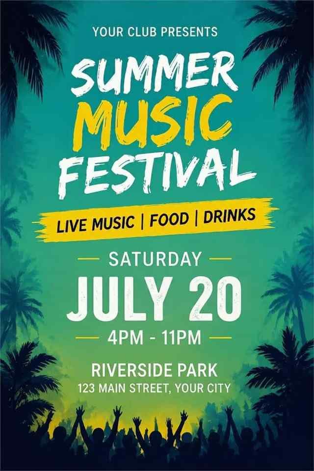 Summer music festival event poster after changing the visible date to July 20